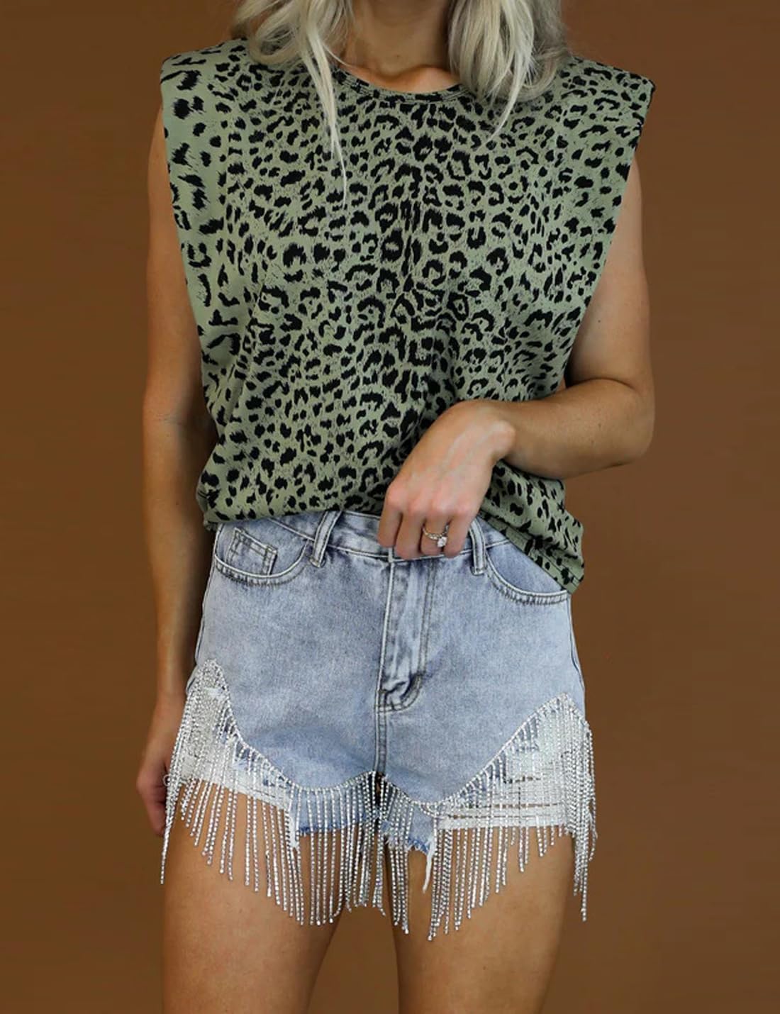 Size 2XL Snoly Women's Shorts Colored Rhinestone Sexy Summer High Waist Fringe Tassel Frayed Ripped Denim Jean Shorts